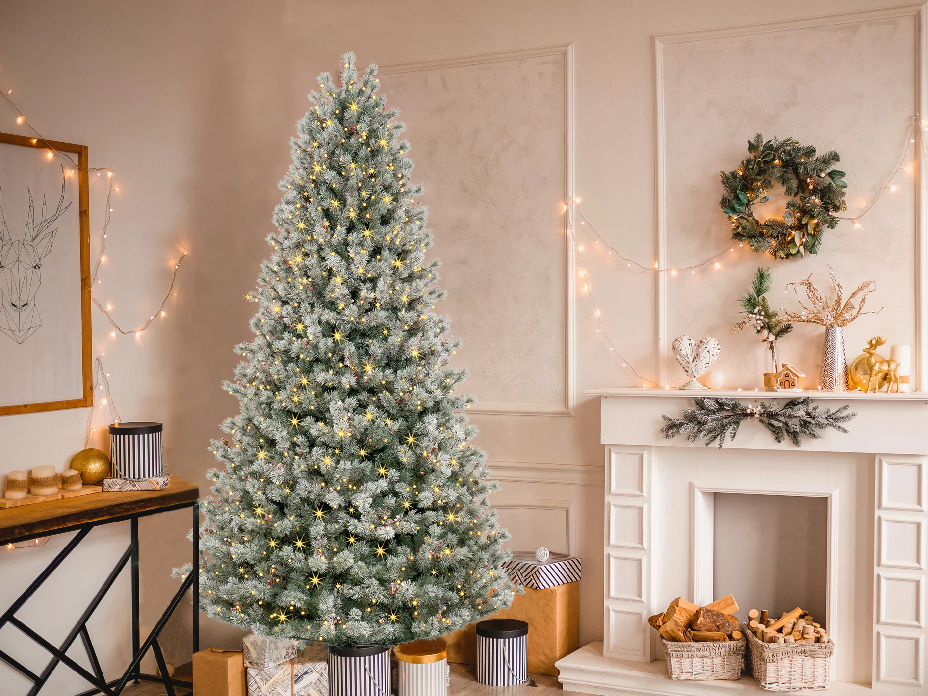GE 9-ft Frosted Carolina Pine Pre-lit LED Artificial Christmas Tree