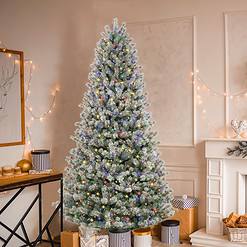 GE 9-ft Frosted Carolina Pine Pre-lit LED Artificial Christmas Tree