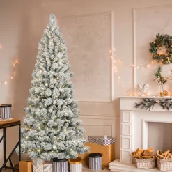 GE 7.5-ft Flocked Laurel Pine Pre-lit LED Artificial Christmas Tree