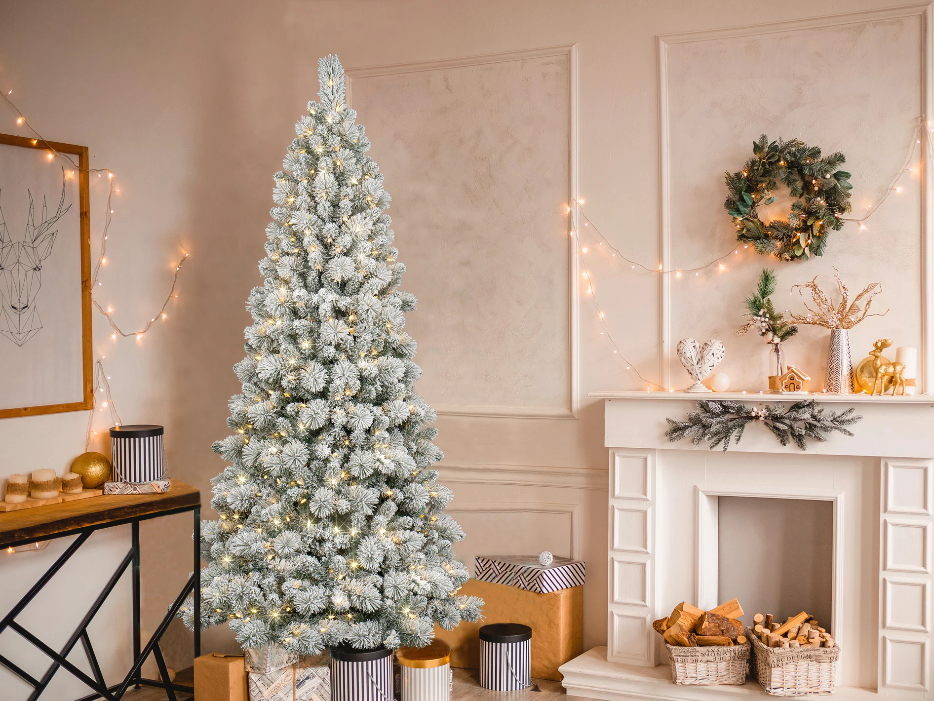 GE 7.5-ft Flocked Laurel Pine Pre-lit LED Artificial Christmas Tree