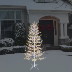 GE 7-ft White Winterberry Pre-lit LED Artificial Christmas Tree