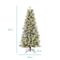 Holiday Living 6.5-ft Slim Flocked Frost Berry Mixed Needle Pre-lit LED Artificial Christmas Tree