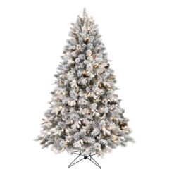 Holiday Living 6.5-ft Flocked Albany pine Pre-lit LED Artificial Christmas Tree