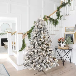 Holiday Living 6.5-ft Flocked Albany pine Pre-lit LED Artificial Christmas Tree