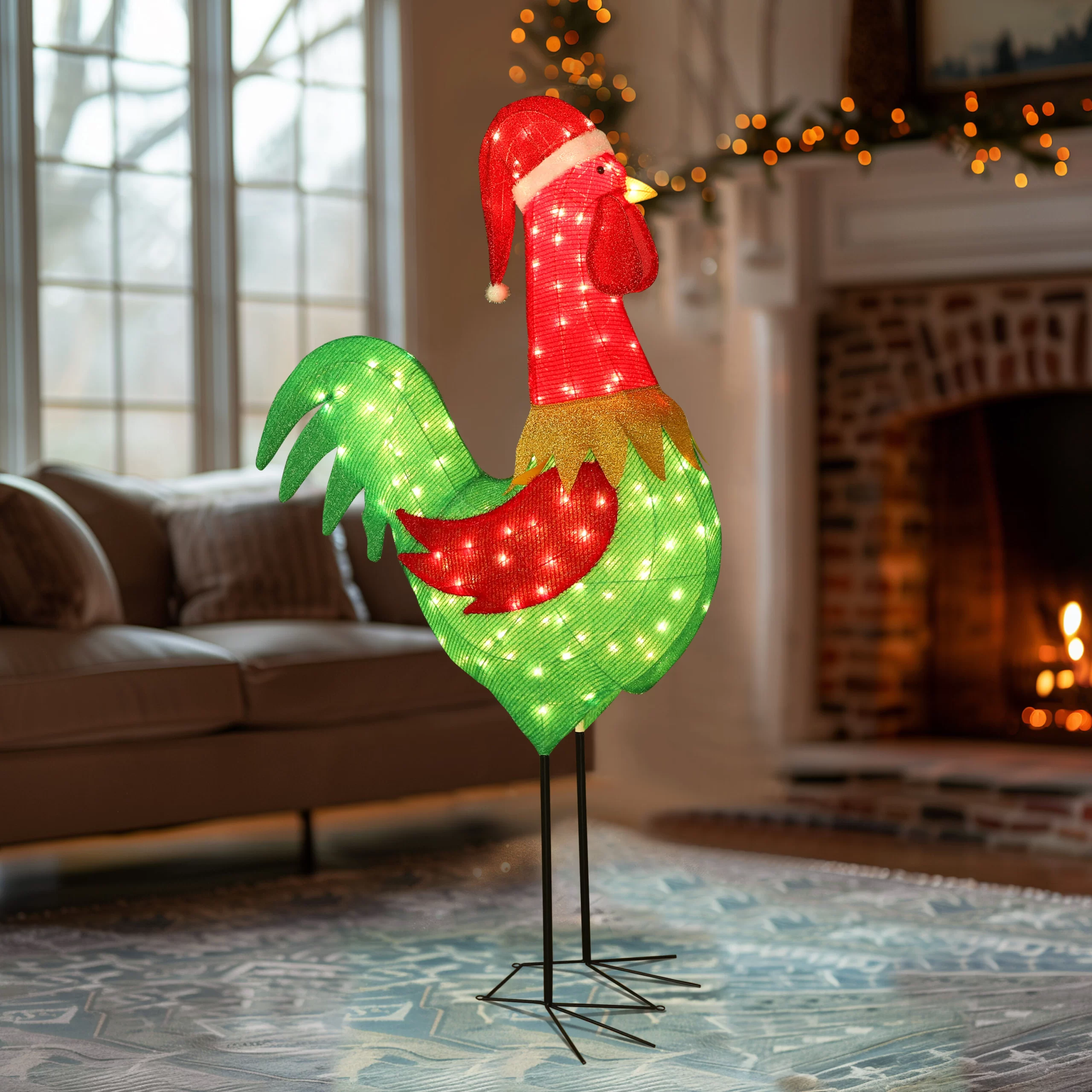 VEIKOUS 72.8-in Rooster Free Standing Decoration with Clear Incandescent Lights