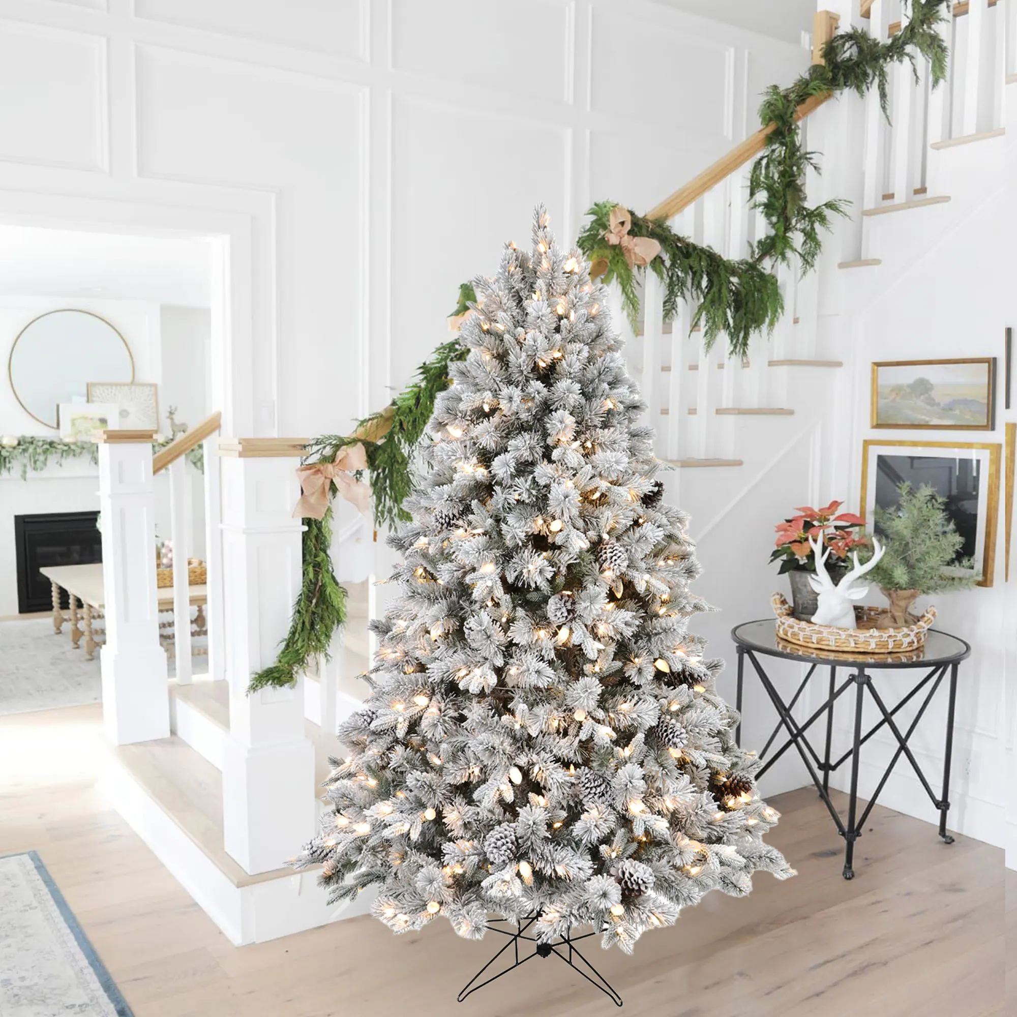 Holiday Living 6.5-ft Flocked Albany pine Pre-lit LED Artificial Christmas Tree