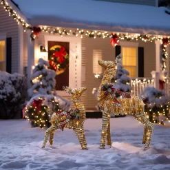 Holiday Living 4-ft Doe and 2.5-ft Fawn LED Rattan Decoration - Set of 2