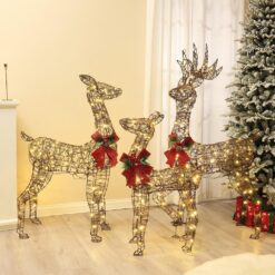 LuxenHome 57.6-in Deer Free Standing Decoration with White LED Lights