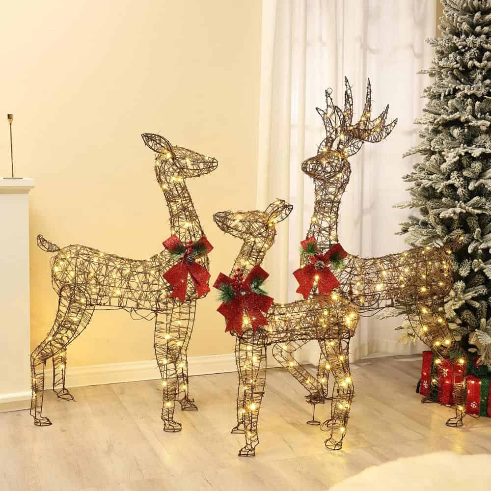 LuxenHome 57.6-in Deer Free Standing Decoration with White LED Lights