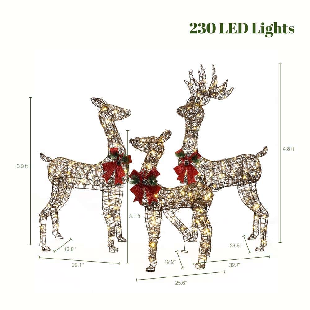 LuxenHome 57.6-in Deer Free Standing Decoration with White LED Lights