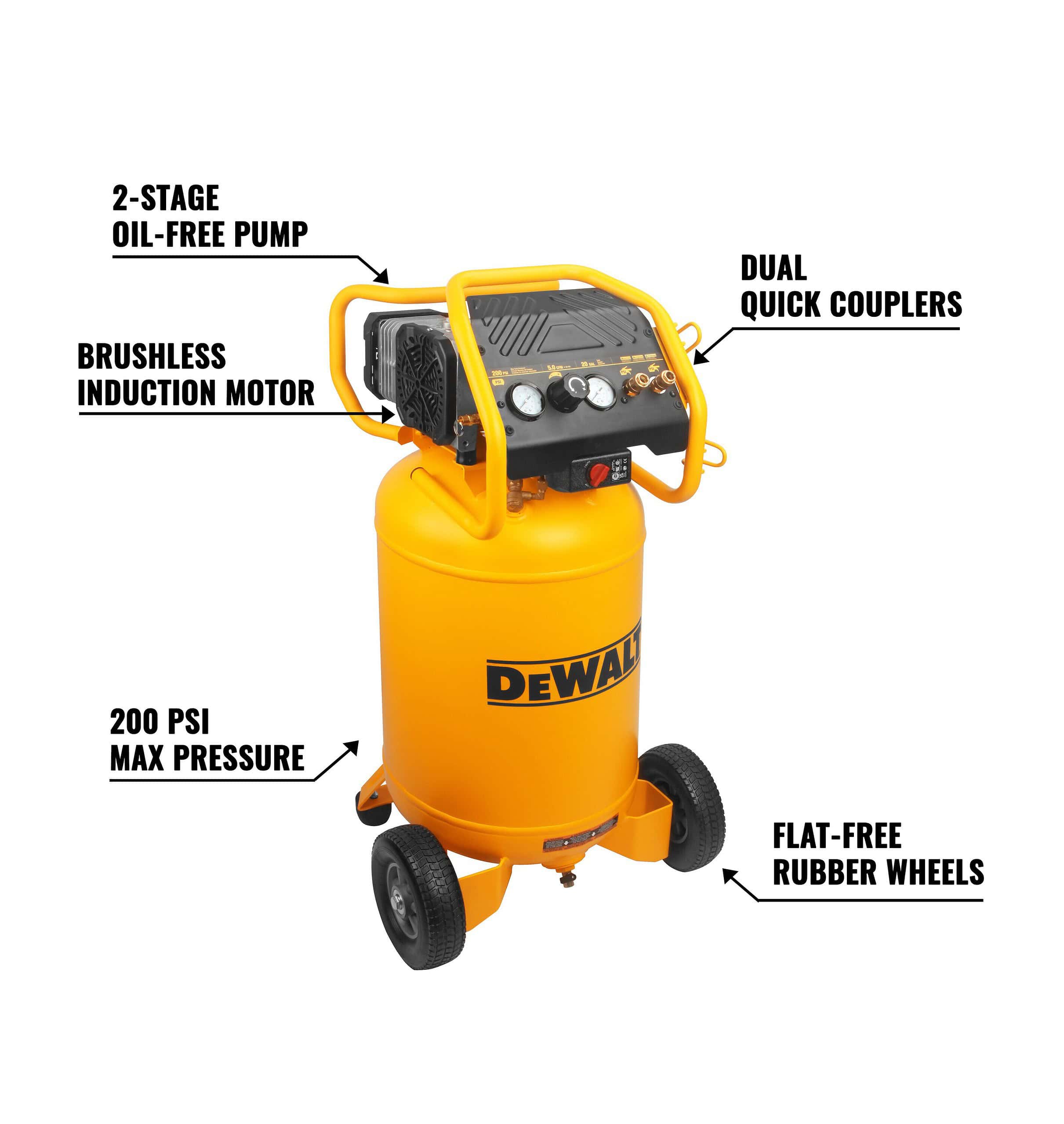 DEWALT XTREME Quiet 2 Stage 20-Gallon Portable Electric 200 PSI Vertical Air Compressor - Image 6