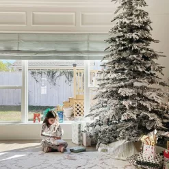 Fraser Hill Farm 9-ft Mountain Pine Pre-lit Flocked White Artificial Christmas Tree with Clear Incandescent Lights