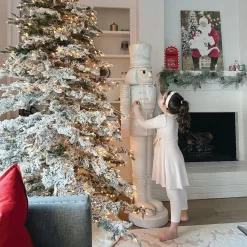 Fraser Hill Farm 9-ft Mountain Pine Pre-lit Flocked White Artificial Christmas Tree with Clear Incandescent Lights