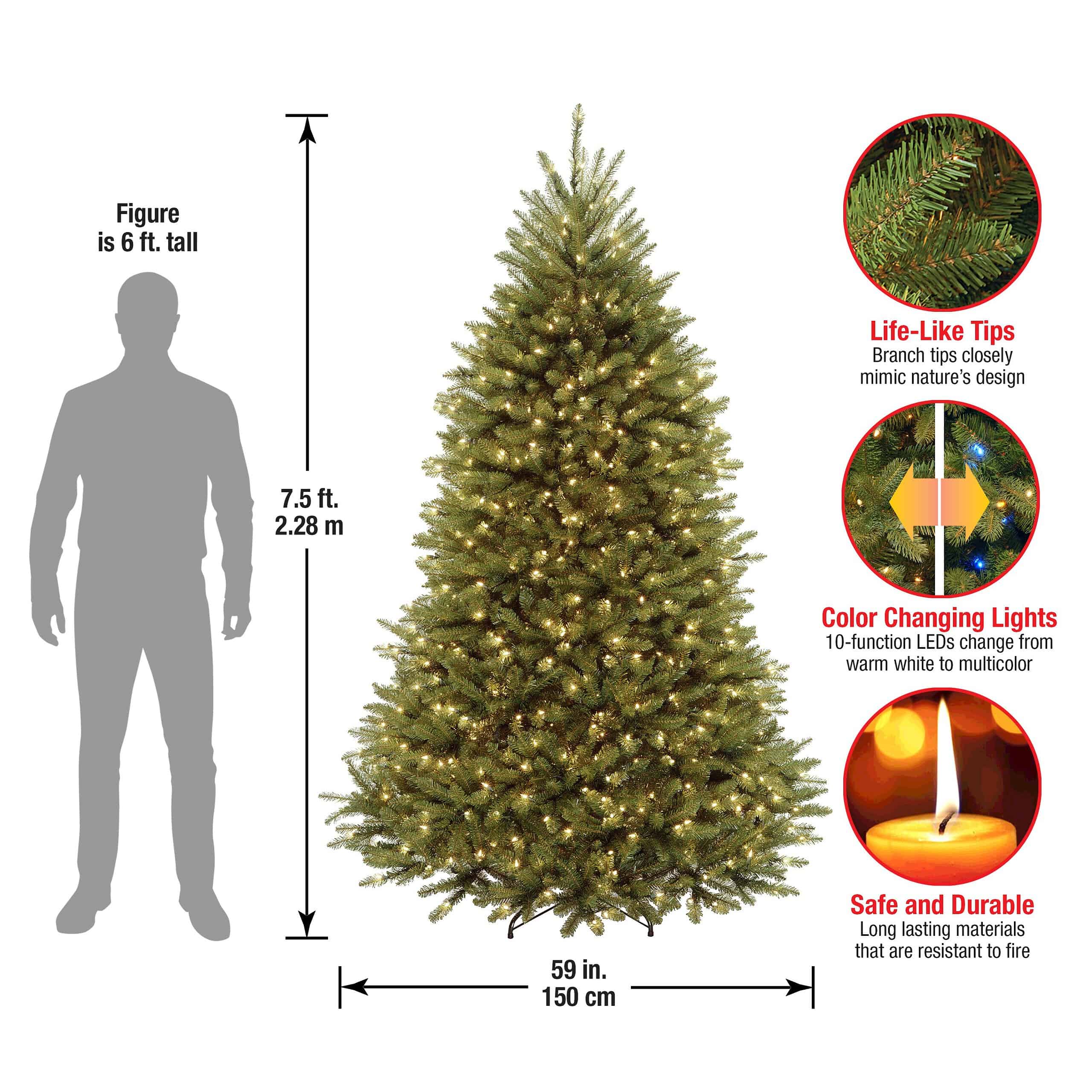 National Tree Company 7.5-ft Dunhill Fir Pre-lit Artificial Christmas Tree with Color Changing LED Lights - Image 8