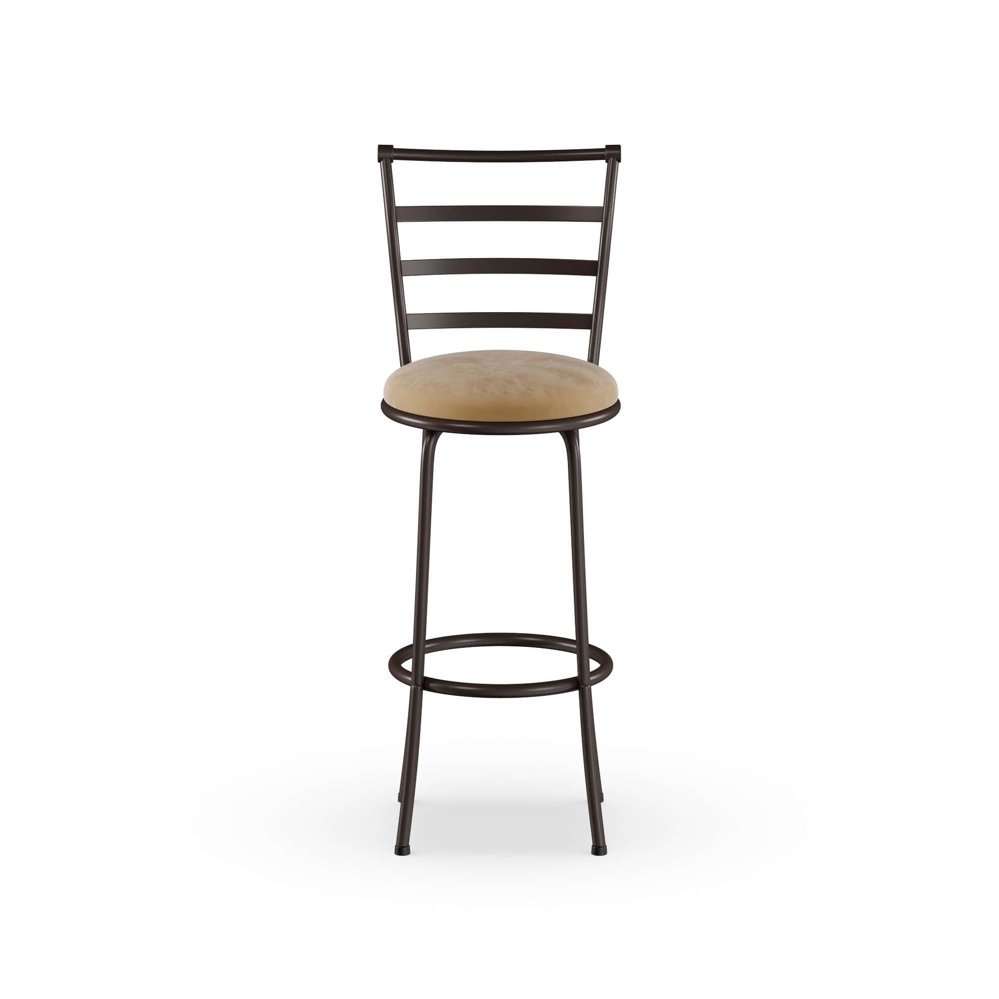 Mainstays 3-Pack Indoor Adjustable 24" or 29" Bronze Ladder Back Swivel Barstool, Tan Microfiber Seat