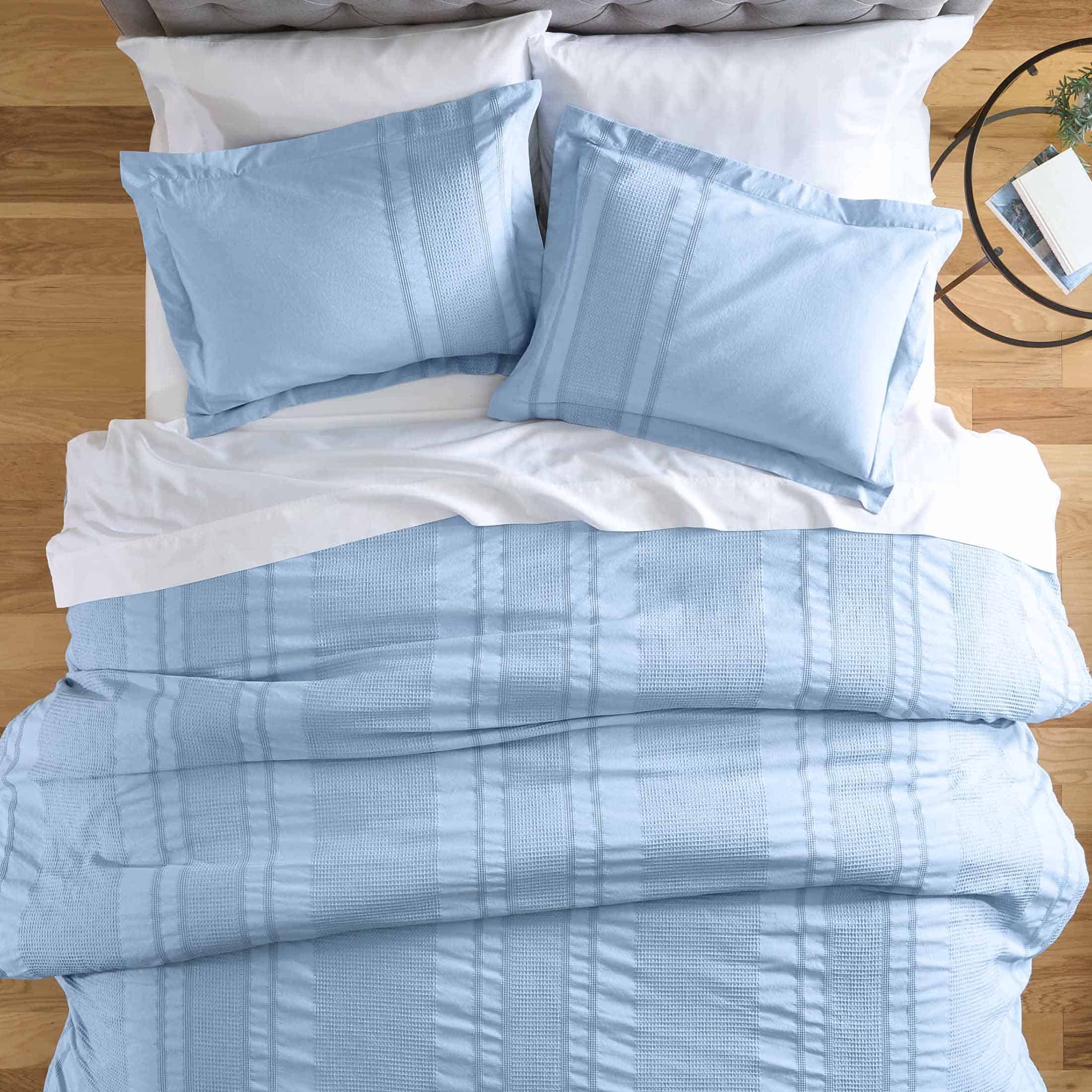 Better Homes & Gardens 3-Piece Blue Waffle Stripe Comforter Set, Adult Full/Queen