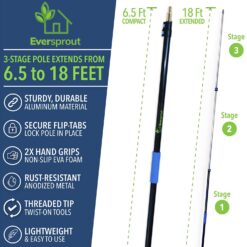 EVERSPROUT Never-Scratch SnowBuster 6.5-to-18 Foot (Up to 24 ft Standing Reach), Pre-Assembled Extendable Roof Rake