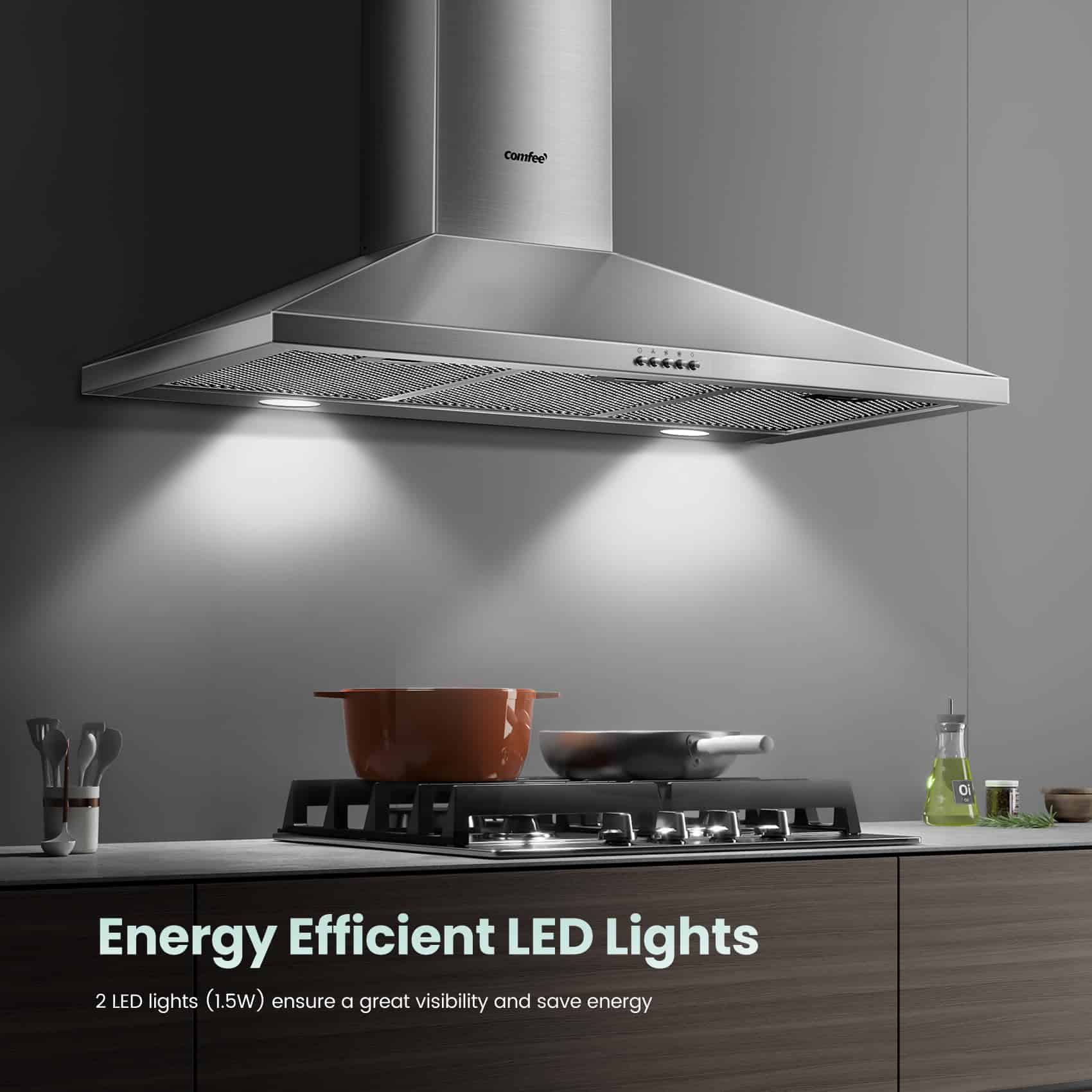 COMEEE" CVP36W6AST 36 Inch Ducted Pyramid Range 450 CFM Stainless Steel Wall Mount Vent Hood