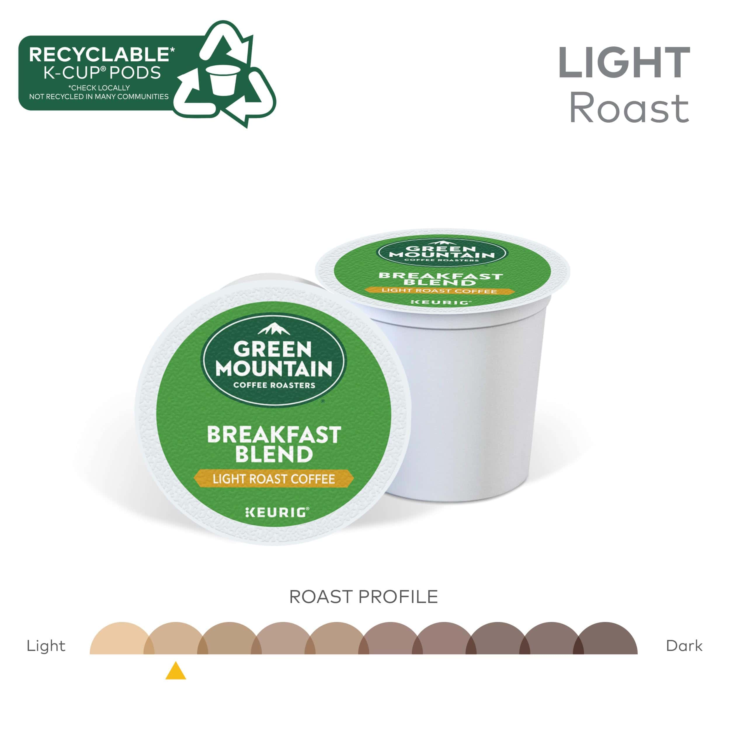Green Mountain Coffee Roasters Breakfast Blend Single-Serve Keurig K-Cup Pods, Light Roast Coffee, 72 Count (6 Packs of 12)