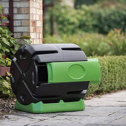FCMP Outdoor HOTFROG Rolling 37-Gallon Single Chamber Batch Tumbling Composter, Black & Green
