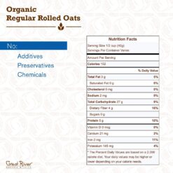Great River Organic Milling, Oatmeal, Regular Rolled Oats, Organic, 25-Pounds (Pack of 1)