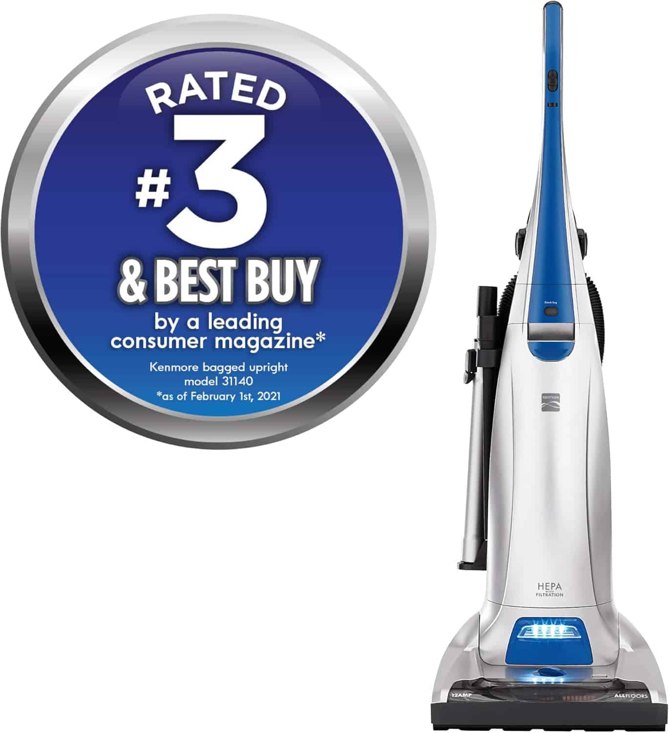 Kenmore Floorcare Upright Bagged Vacuum, Blue/Silver