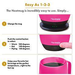 Nextmug Temperature Controlled, Self-Heating Coffee Mug (True Pink - 14 oz.)