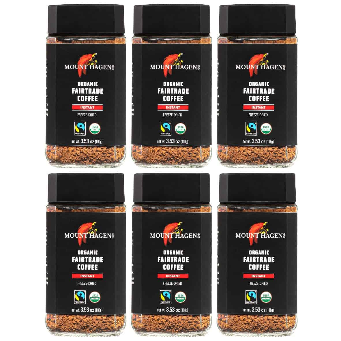 Mount Hagen 3.53oz Organic Freeze Dried Instant Coffee - 6 pack, Eco-friendly Coffee Made From Organic Medium Roast Arabica Beans