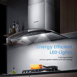 COMFEE Curved Glass Range Hood 30 Inch 450 CFM 3 Speed Gesture Sensing (CVG30W9AST)