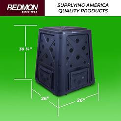 Redmon 65 Gallon Outdoor Compost Bin with Snapping Lift Off Lid, 4 Door Access, Black