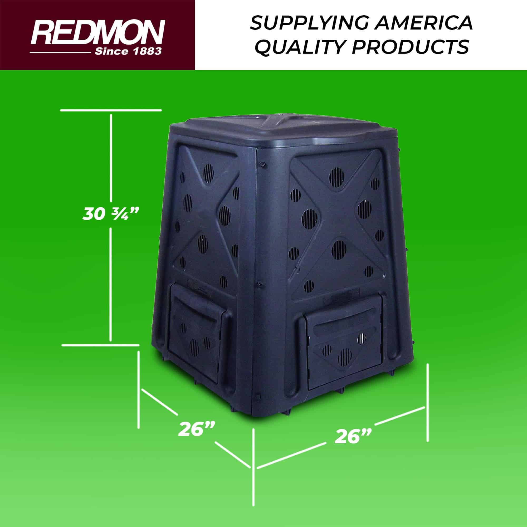 Redmon 65 Gallon Outdoor Compost Bin with Snapping Lift Off Lid, 4 Door Access, Black