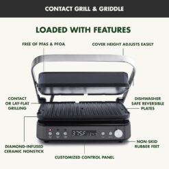 GreenPan 6-in-1 Multifunction Contact Grill & Griddle, Healthy Ceramic Nonstick Reversible Grill & Griddle Plates, Matte Black