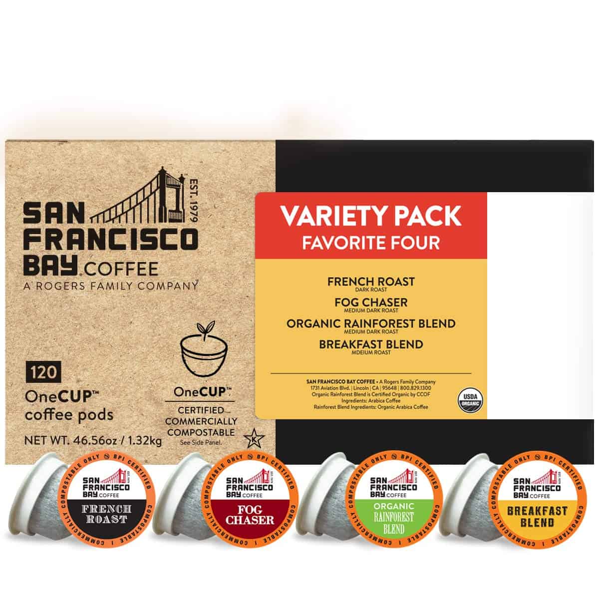 San Francisco Bay Compostable Coffee Pods, Original Variety Pack (120 Ct) K Cup Compatible including Keurig 2.0, Organic Rainforest