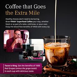 VINIA Blood Flow Energy Coffee Pods - Medium Roast Infused with Red Grape Piceid Resveratrol, 30 Count