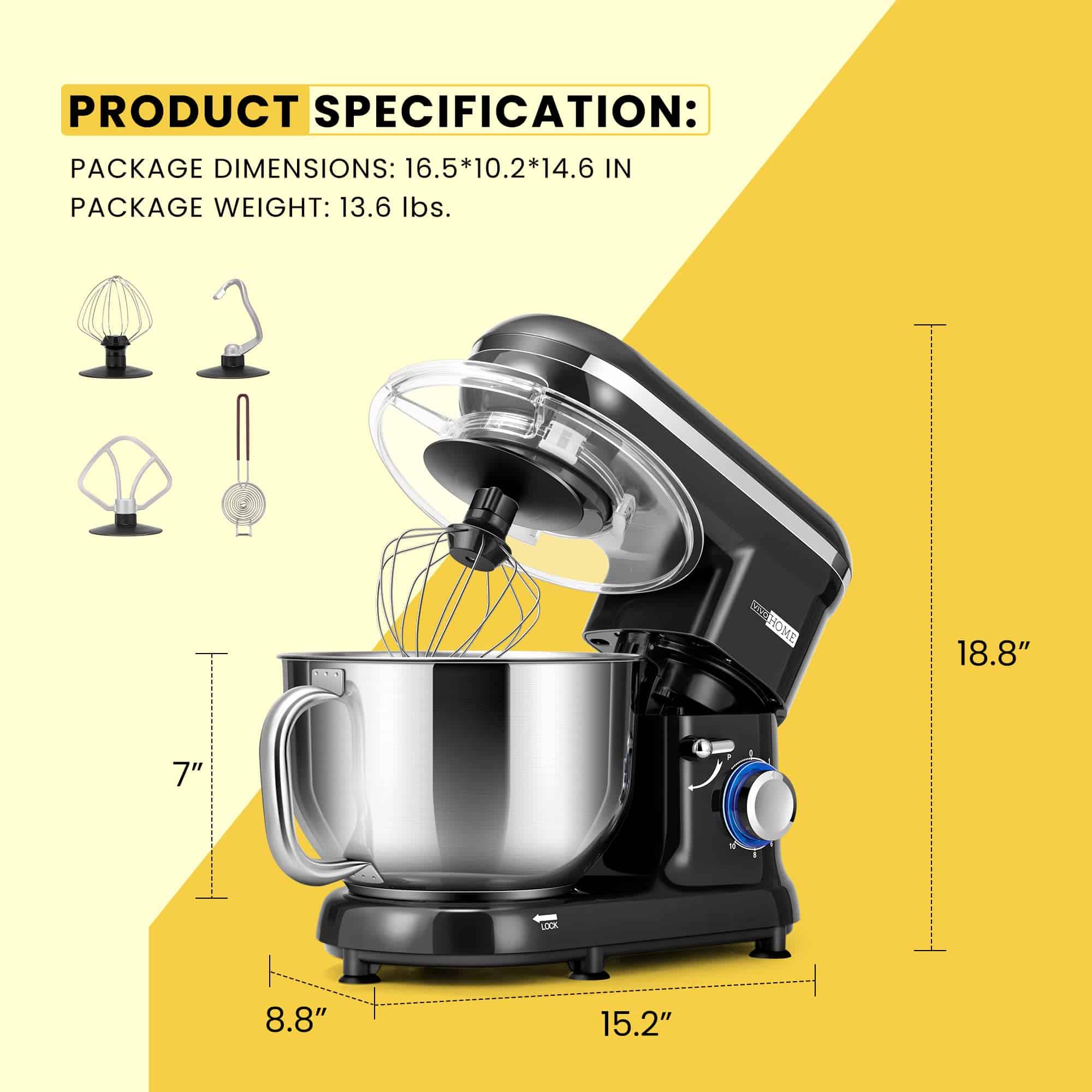 VIVOHOME Stand Mixer, 660W 10 Speed 6 Quart Tilt-Head Kitchen Electric Food Mixer, Black