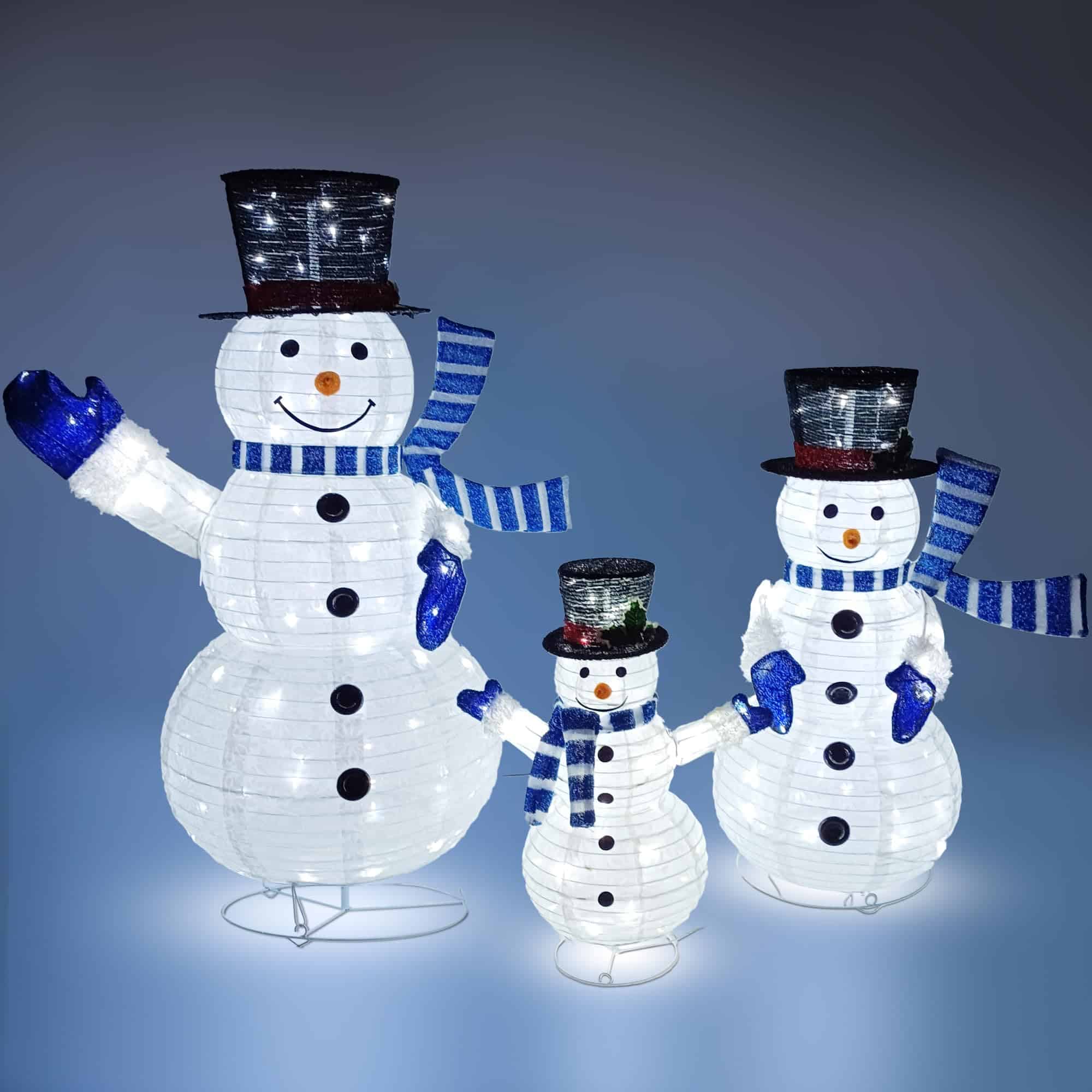 JOIEDOMI 3 Pcs 3D Christmas Collapsible Snowman Yard Light 270 Pre-Lit LED Cool White Lights for Indoor Outdoor Garden Holiday Décor