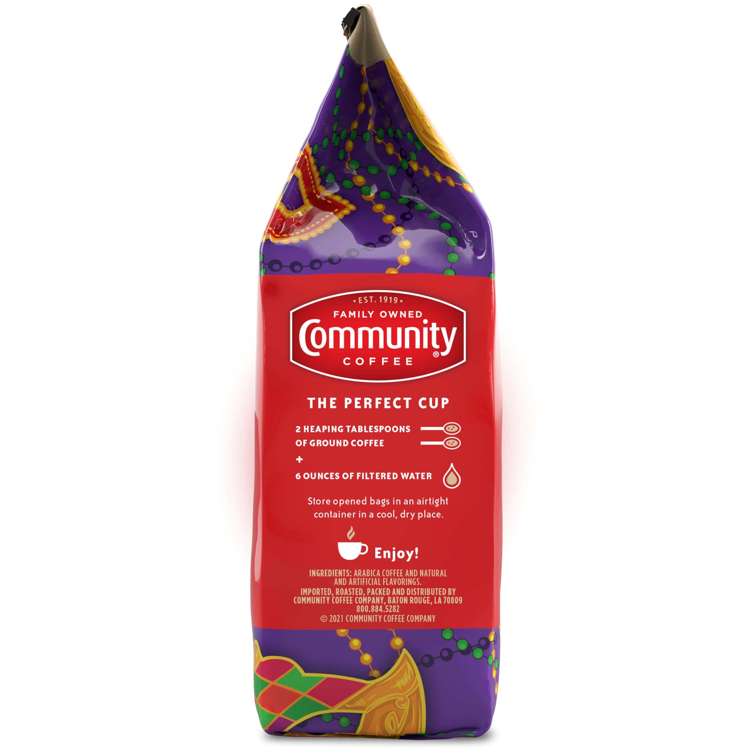 Community Coffee Mardi Gras King Cake Flavored 72 Ounce, Medium Roast Ground Coffee, 12 Ounce (Pack of 6)