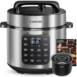 Carori 9-in-1 Electric Pressure Cooker 6 Qt, Programmable Multi-Function Cooker with Safer Venting Design, 1000W, Stainless Steel