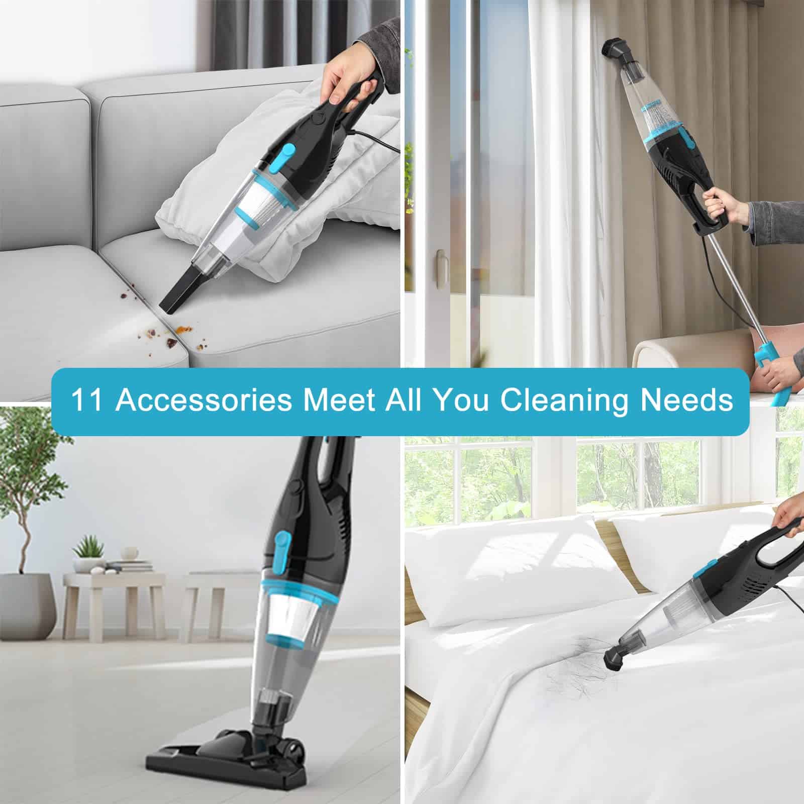 Intercleaner Corded Vacuum Cleaner, 15KPa Powerful Suction with 400W Motor, 12 in 1 Lightweight Bagless Stick Vac
