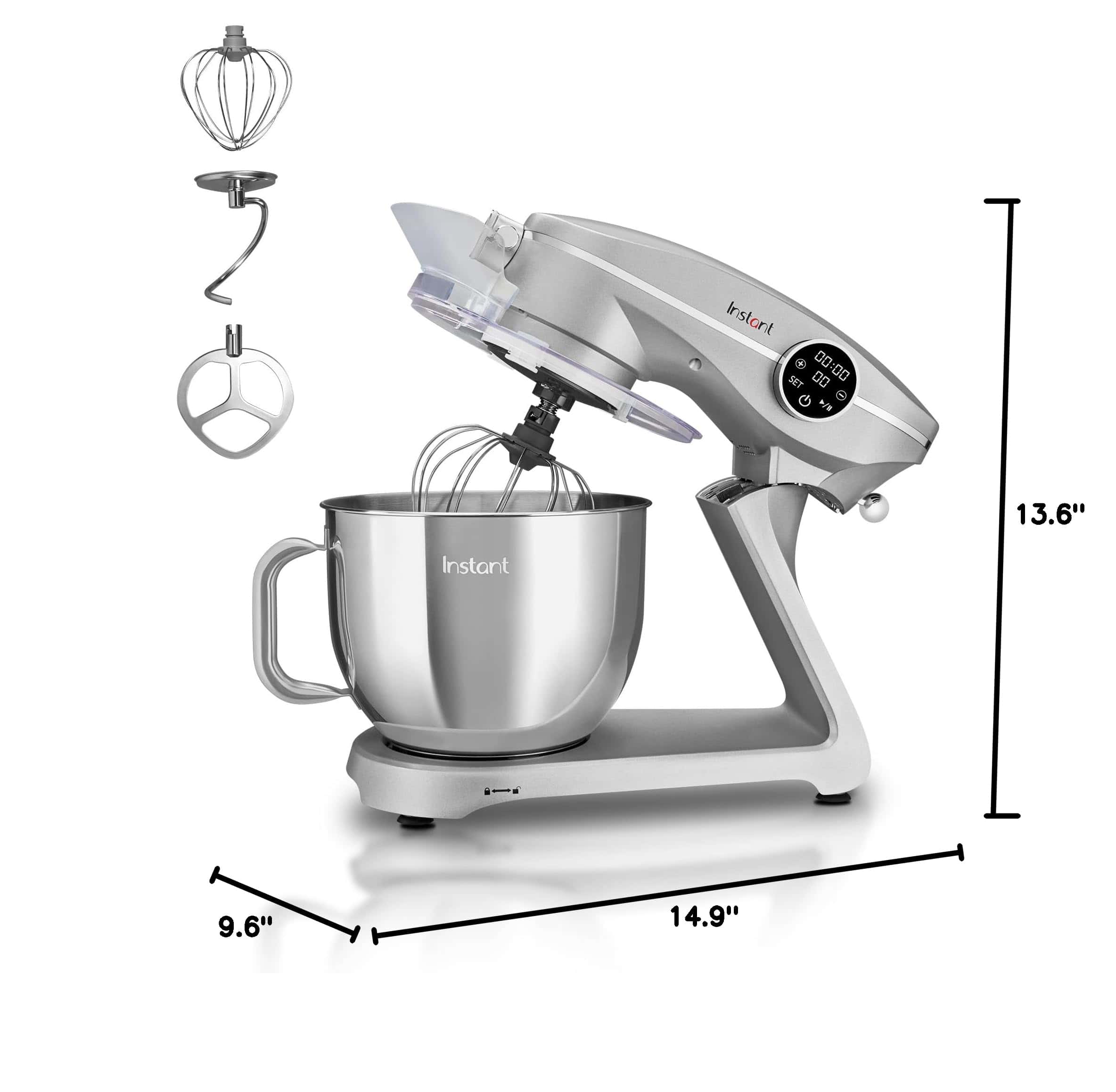 Instant Pot Stand Mixer Pro, 600W 10-Speed Electric Mixer with Digital Interface, 7.4-Qt Stainless Steel Bowl, Silver