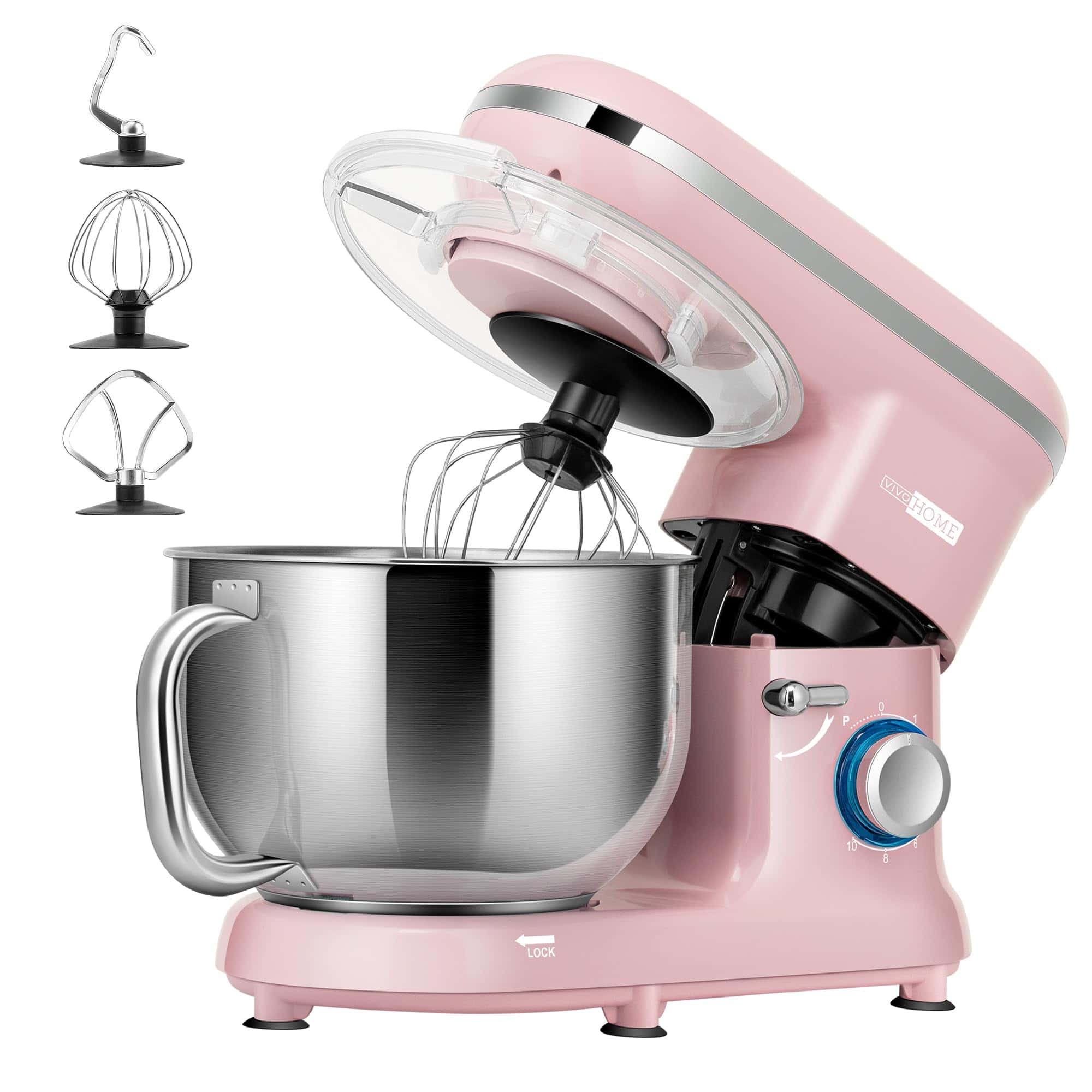 VIVOHOME Stand Mixer, 660W 10 Speed 6 Quart Tilt-Head Kitchen Electric Food Mixer, Pink