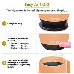 Nextmug Temperature Controlled, Self-Heating Coffee Mug (Peach - 14 oz.)