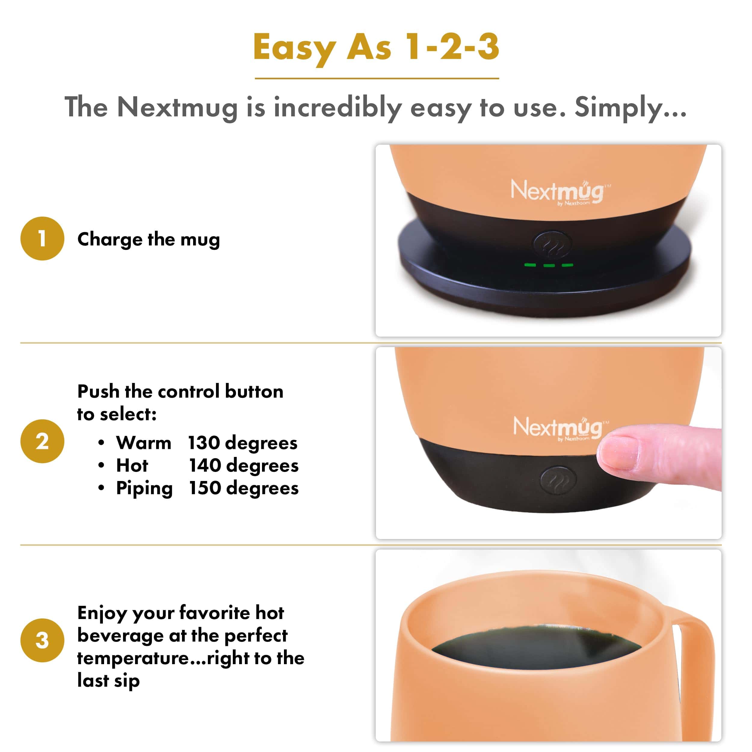 Nextmug Temperature Controlled, Self-Heating Coffee Mug (Peach - 14 oz.)