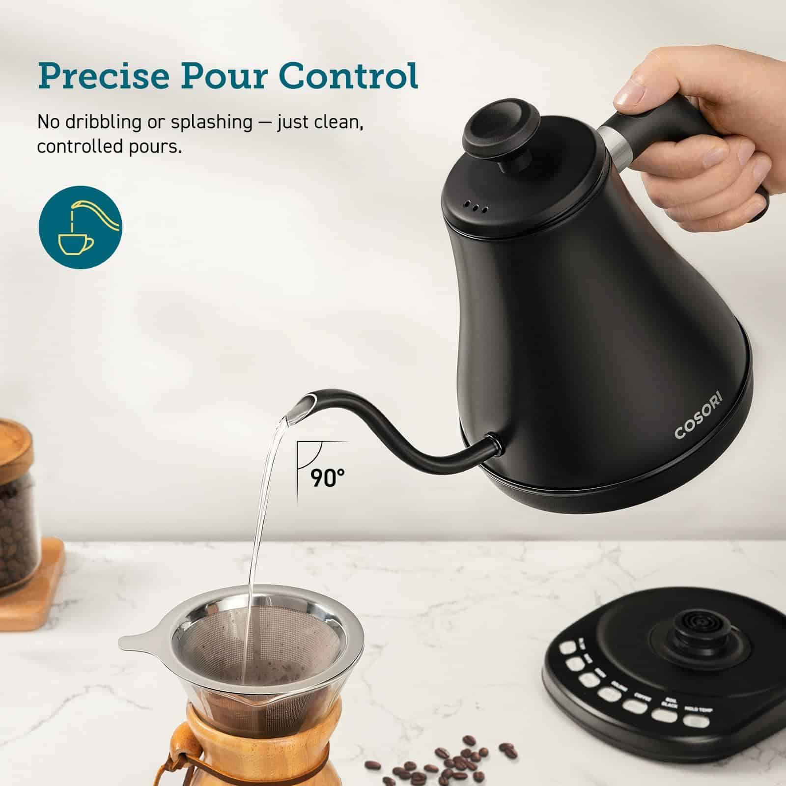 COSORI Electric Gooseneck Kettle with 5 Temperature Control Presets, Pour Over Kettle for Coffee & Tea, Hot Water Boiler, 1200W/0.8L