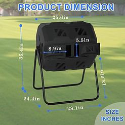 FDW Outdoor Compost Bin, 43 Gallon Dual Chamber Tumbling Composting Bin with Sliding Doors