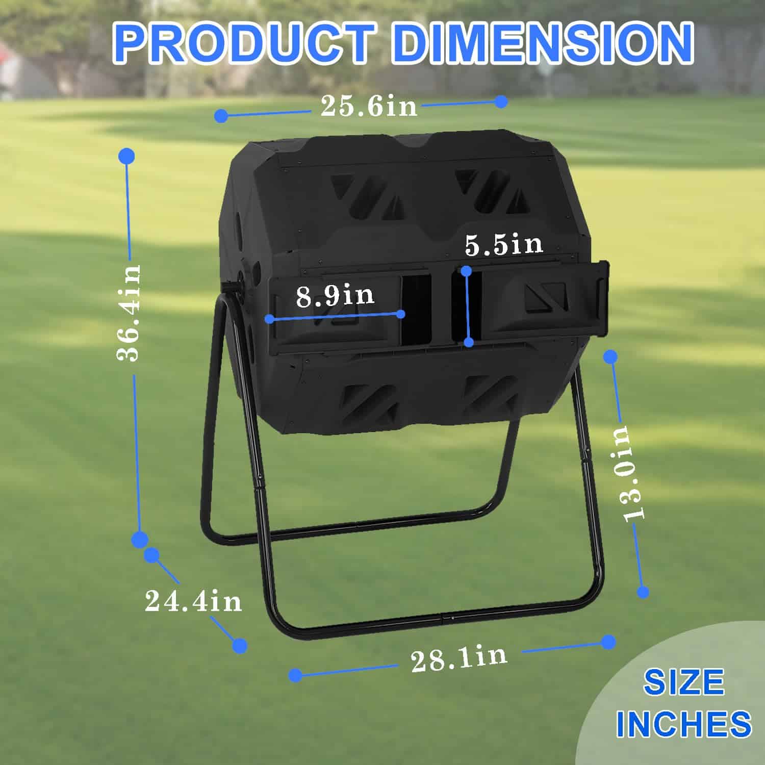 FDW Outdoor Compost Bin, 43 Gallon Dual Chamber Tumbling Composting Bin with Sliding Doors