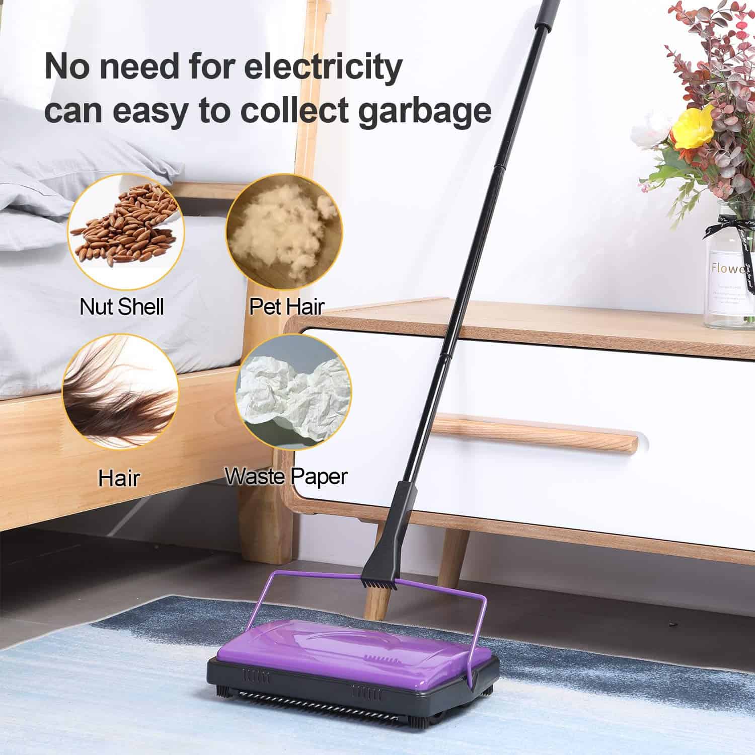 Yocada Carpet Sweeper Cleaner for Home Office Low Carpets Rugs Undercoat Carpets Pet Hair Dust Scraps Paper Small Rubbish Cleaning