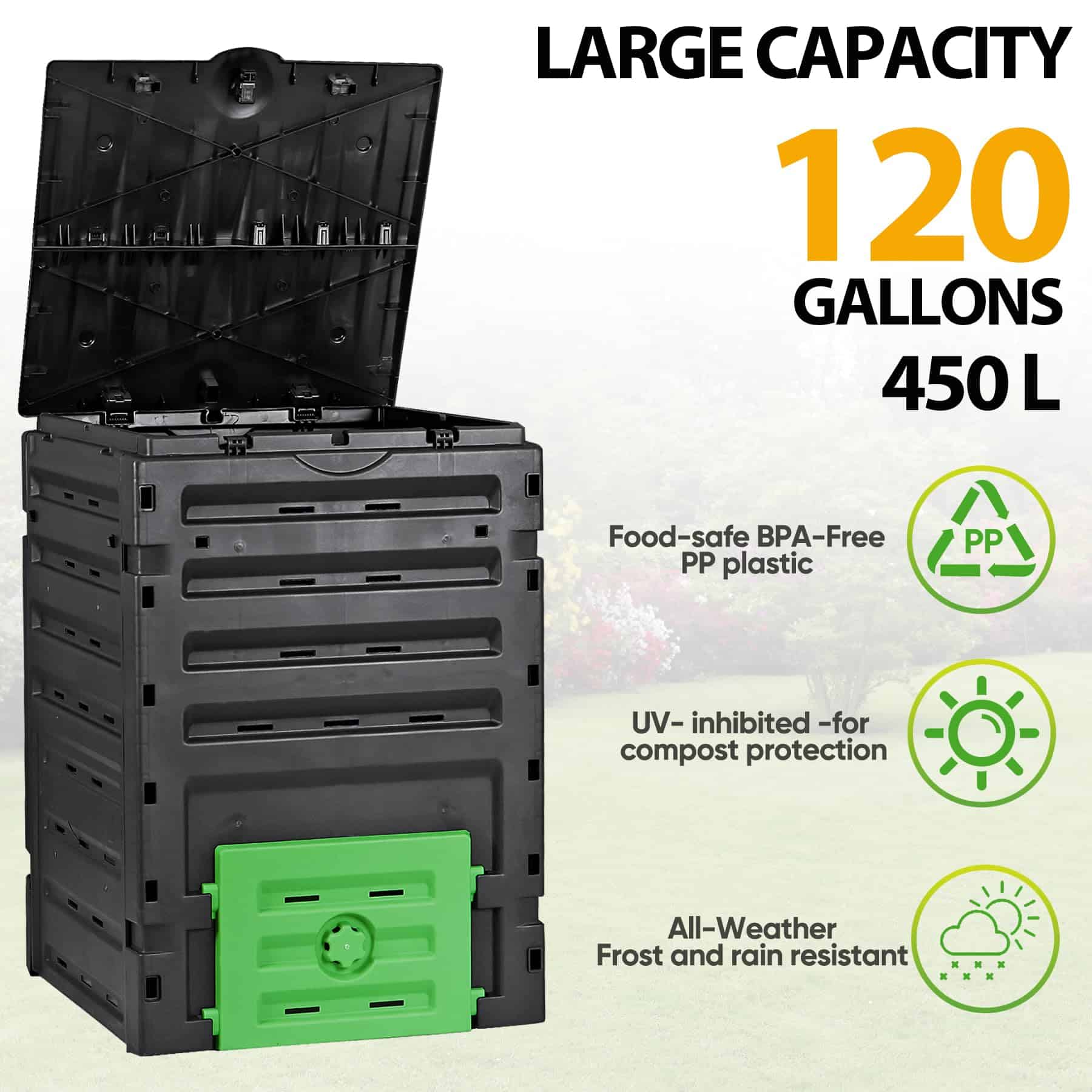 SUPER DEAL Garden Compost Bin 120 Gallon (450 L) Outdoor Large Capacity Composter BPA-Free Material