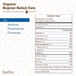 Great River Organic Milling, Oatmeal, Regular Rolled Oats, Organic, 25-Pounds (Pack of 1)