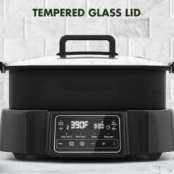 GreenPan 6.5QT Multi-Cooker Skillet Grill & Slow Cooker, 8-in-1 Presets to Saute,Steam, Grill, Stew, Stir-Fry,Heat, & Cook Rice, Matte Black